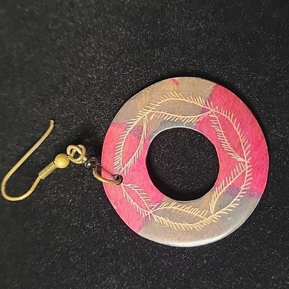 Handmade soapstone earrings, hoops. - Picture 2 of 4